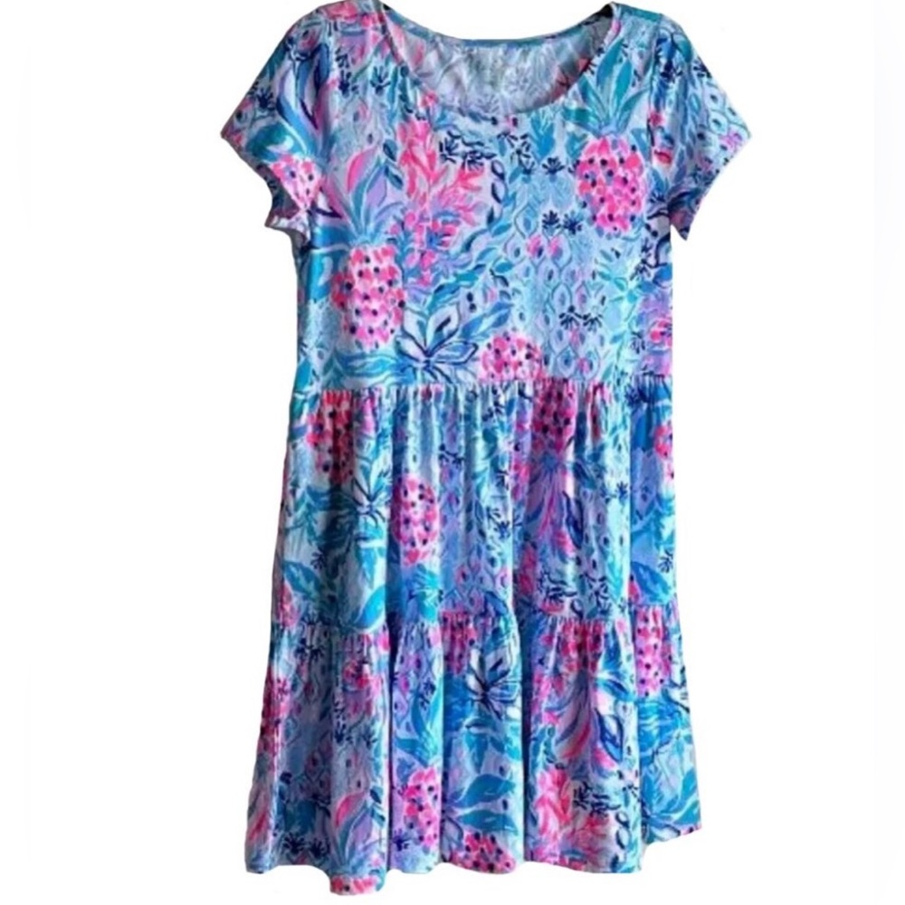NWT Lilly Pulitzer Geanna Short Sleeve Dress in Zanzibar Blue L